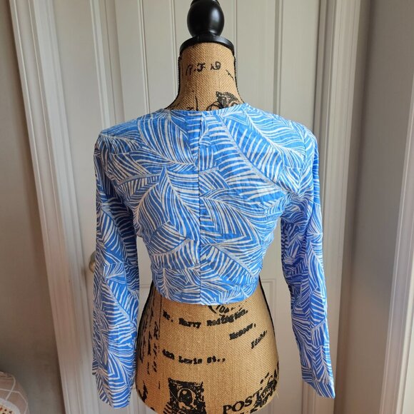 Shade & Shore Tropical Hawaiian Front Tie Linen Blend Cover Up Top Size Small - Picture 4 of 5